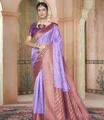 Wine kanjivaram silk blend zari Weaving With Gold Zari Border And Pallu Saree With Blouse For Women