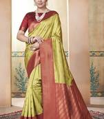 Parrot kanjivaram silk blend zari Weaving With Gold Zari Border And Pallu Saree With Blouse For Women