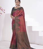 Marron kanjivaram silk blend zari Weaving With Gold Zari Border And Pallu Saree With Blouse For Women