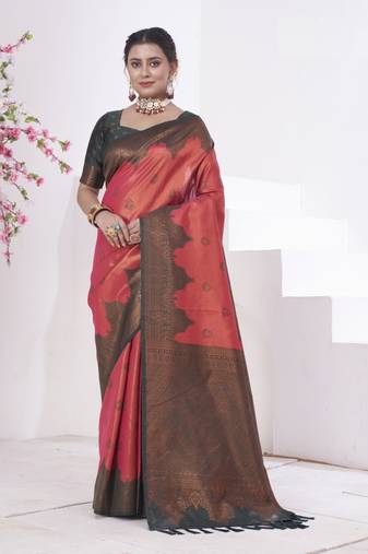 Purple kanjivaram silk blend zari Weaving With Gold Zari Border And Pallu Saree With Blouse For Women