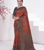 Rasberry kanjivaram silk blend zari Weaving With Gold Zari Border And Pallu Saree With Blouse For Women