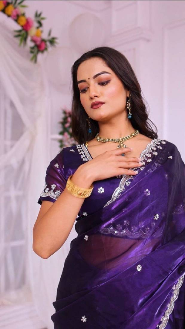Purple Colour Real Wal Moti Work Zimichoo Silk Wedding Wear Premium Saree