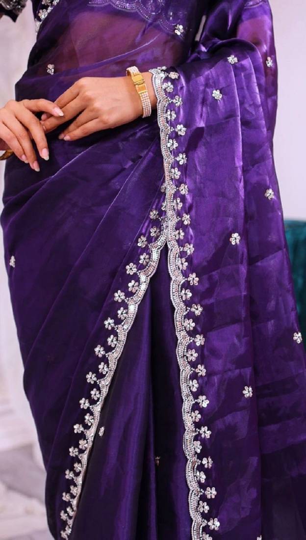 Purple Colour Real Wal Moti Work Zimichoo Silk Wedding Wear Premium Saree