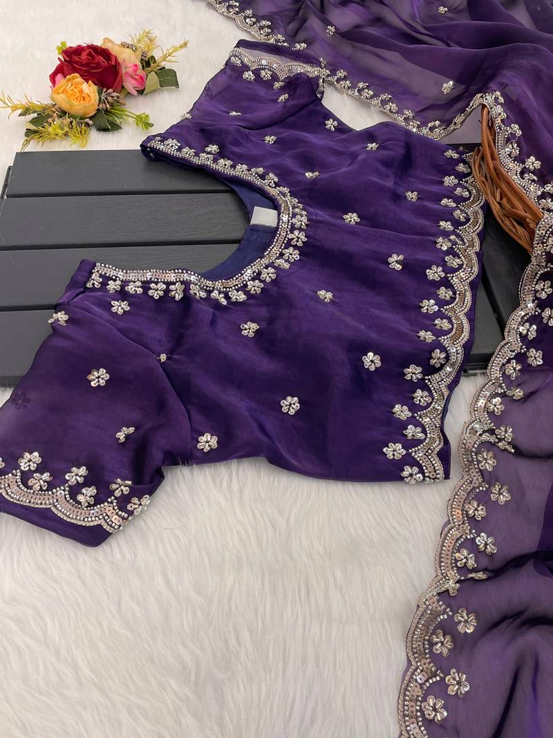 Purple Colour Real Wal Moti Work Zimichoo Silk Wedding Wear Premium Saree