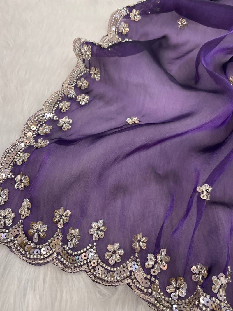 Purple Colour Real Wal Moti Work Zimichoo Silk Wedding Wear Premium Saree