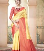 Yellow kanjivaram silk blend zari Weaving With Gold Zari Border And Pallu Saree With Blouse For Women