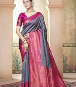 Blue kanjivaram silk blend zari Weaving With Gold Zari Border And Pallu Saree With Blouse For Women