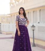 Purple Colour Faux georgette Heavy Embroidery Work Party Wear Fully Stitched Gown 