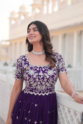 Purple Colour Faux georgette Heavy Embroidery Work Party Wear Fully Stitched Gown  4