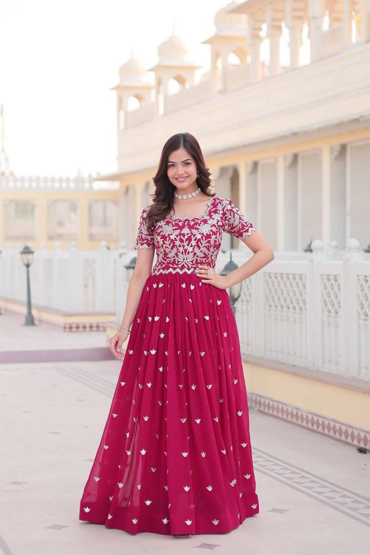 Rani Colour Faux georgette Heavy Embroidery Work Party Wear Fully Stitched Gown 