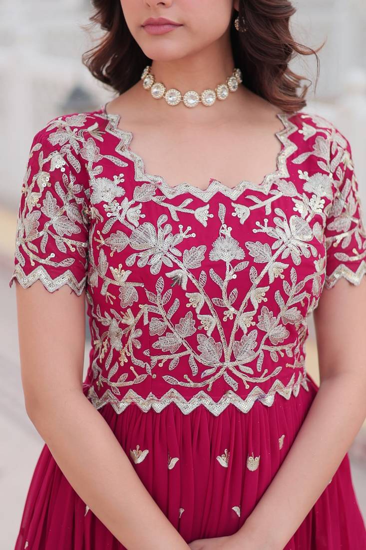 Rani Colour Faux georgette Heavy Embroidery Work Party Wear Fully Stitched Gown 