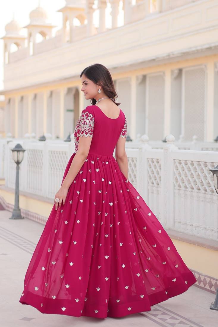 Rani Colour Faux georgette Heavy Embroidery Work Party Wear Fully Stitched Gown 