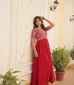 Red Colour Faux Georgette Trending Heavy Work Fully Stitched gown 
