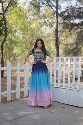 Multi Colour Faux Georgette Trending Heavy Work Fully Stitched Gown 1