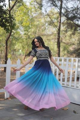 Multi Colour Faux Georgette Trending Heavy Work Fully Stitched Gown 3