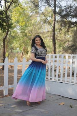 Multi Colour Faux Georgette Trending Heavy Work Fully Stitched Gown 4