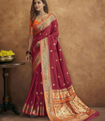 Maroon Foux Banarasi  Silk Saree With Paithani Rich Copper Zari Weaved Pallu And  Blouse