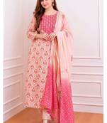 Pink Embroidery Print Dual Color Dupatta Salwar Kameez Straight Suit