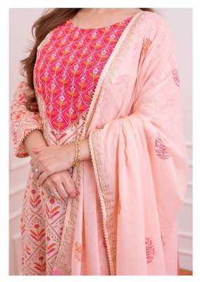 Pink Embroidery Print Dual Color Dupatta Salwar Kameez Straight Suit 5