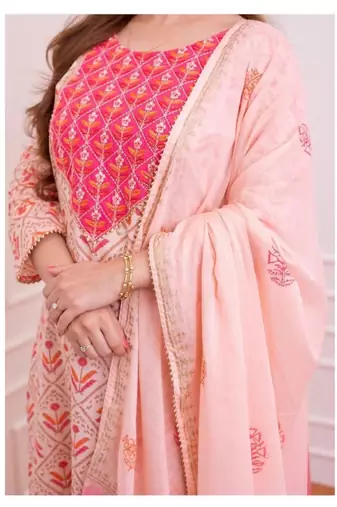 Pink Embroidery Print Dual Color Dupatta Salwar Kameez Straight Suit