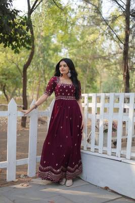 Brown Colour Designer Faux Georgette Trending Fully Stitched Long Gown  3