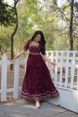 Brown Colour Designer Faux Georgette Trending Fully Stitched Long Gown  4