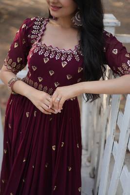 Brown Colour Designer Faux Georgette Trending Fully Stitched Long Gown  6
