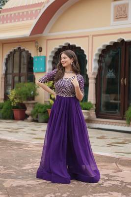 Purple Colour Beautiful Faux Georgette Heavy Work Fully Stitched Long Gown  1
