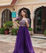 Purple Colour Beautiful Faux Georgette Heavy Work Fully Stitched Long Gown 