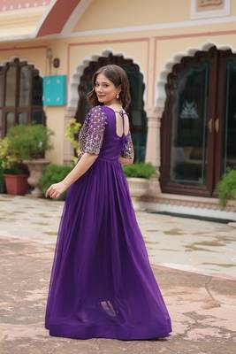 Purple Colour Beautiful Faux Georgette Heavy Work Fully Stitched Long Gown  3
