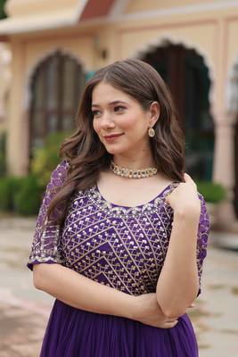 Purple Colour Beautiful Faux Georgette Heavy Work Fully Stitched Long Gown  4