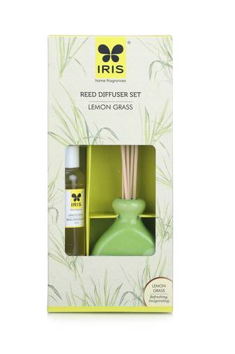 Iris new lemon grass fragances reed diffuser set with oil 45ml with ceramic pot & diffuser stick