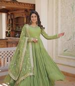 Parrot Green Colour Faux Georgette Heavy Work Wedding Wear Fully Stitched Gown 