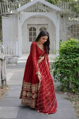 Red Colour Gorgeous Look geoegtte Fully Stitched long gown With Dupatta 5