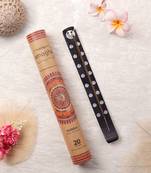 Amogha masala incense sticks in tube packing with black ashcatcher with white prints- fragrance guggul