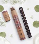 Amogha masala incense sticks in tube packing with black ashcatcher with white prints- fragrance sambrani