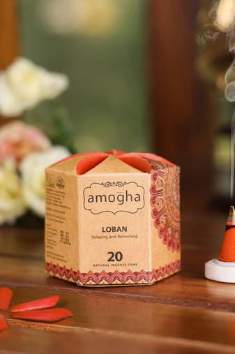 Amogha incense cone in a hexa krafted box with flower lock top- fragrance loban