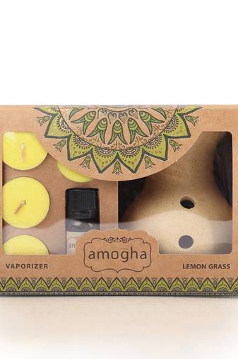 Amogha lemon grass fragrance vaporizer with 4 tealights and 10ml oil