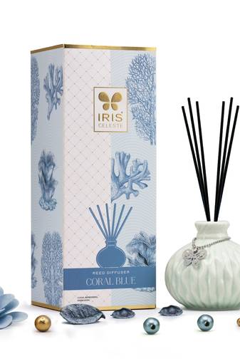 Iris celeste coral blue reed diffuser eith 1n ceramic pot 6n reed sticks and 200ml diffuser oil