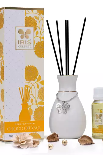 Iris celeste choco orange reed diffuser with 1n ceramic pot 5n reed sticks and 60ml diffuser oil
