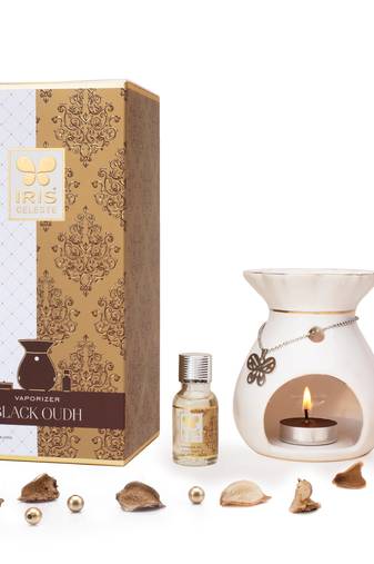 Iris celeste black oudh fragrance vaporizer with vaporizer jar 2n tealights and 15ml oil