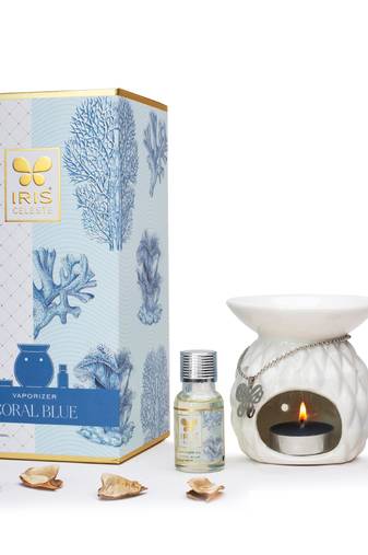 Iris celeste coral blue fragrance vaporizer with vaporizer jar 2n tealights and 15ml oil