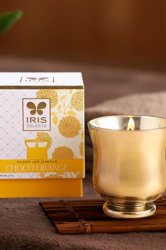 Iris celeste hurricane candle fragrance choco orange 113g 4oz gold collection