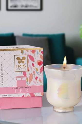 Iris celeste hurricane candle fragrance fleur 113g 4oz pearl collection