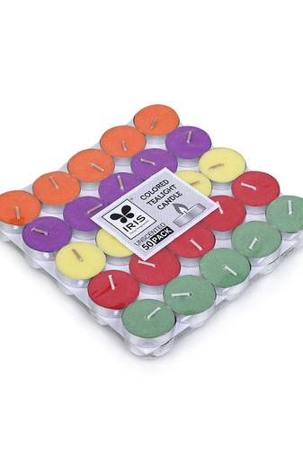 Iris home fragrances colored unscented tealights- pack of 50- 9g ecah- burn time 2hrs per candle