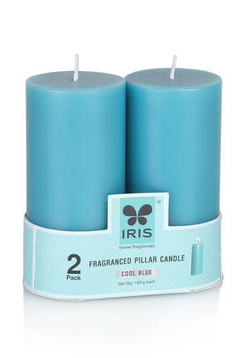 Iris homefragrances pack of 2 cool blue fragrance pillar candles- 160g each- 2"x 4"