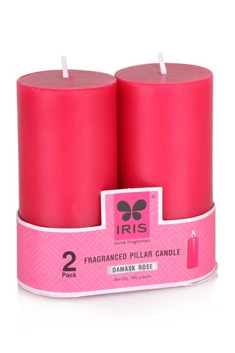 Iris homefragrances pack of 2 damask rose fragrance pillar candles- 160g each- 2"x 4"