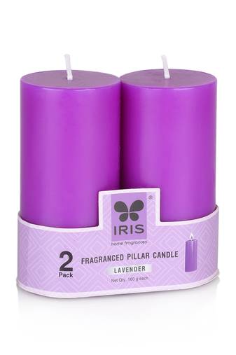 Iris homefragrances pack of 2 lavender fragrance pillar candles- 160g each- 2"x 4"