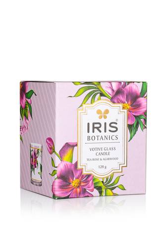 Iris botanics votive glass candle- fragrance tea rose & agarwood - 125g