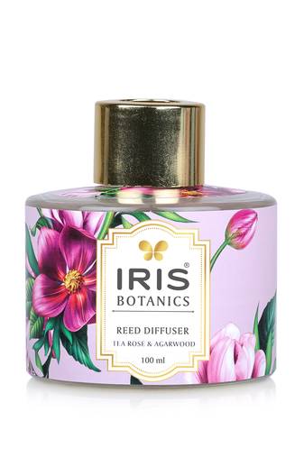 Iris botanics reed diffuser set with 100ml oil and 6n reed sticks- fragrance tea rose & agarwood